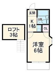 ハイツＢＥＮ 2階1Kの間取り