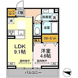 ラペーシュ湘南台 2階1LDKの間取り