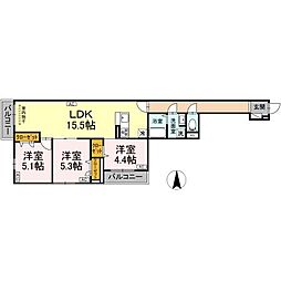 セレスティア東葛西V 201 2階3LDKの間取り