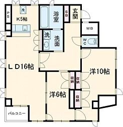 第二栄晃ビル 5階2LDKの間取り