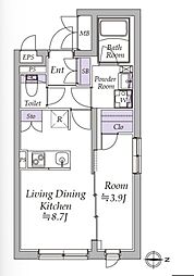 アトリオフラッツ日暮里 2階1LDKの間取り