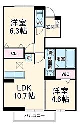 オルメル 1階2LDKの間取り