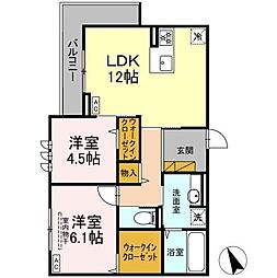 D’s LIEN (ディーズリアン)　D 303 3階2LDKの間取り