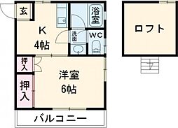 メゾンクレール 2階1Kの間取り
