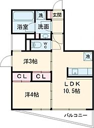 ルミーク本町イースト 1階2LDKの間取り