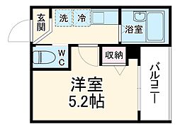 MELDIA南浦和IV 2階1Kの間取り