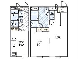 レオパレスかねた 2階1Kの間取り