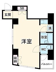 リブハピネス横浜関内 2階ワンルームの間取り