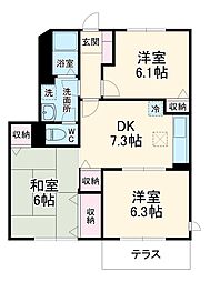 JR中央本線 神領駅 3.6kmの賃貸アパート 1階3DKの間取り