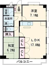 シャンボール香椎宮前 2階2LDKの間取り