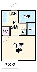 ヴィラ百々 1Kの間取図画像