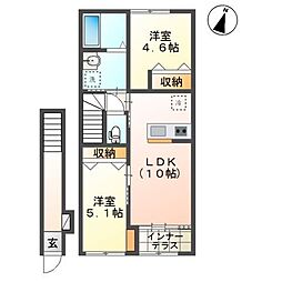 ブルヴァール 2階2LDKの間取り