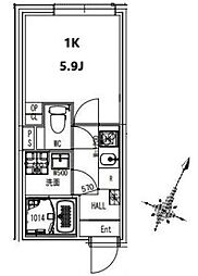 リュジアン北赤羽 2階ワンルームの間取り