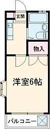 コーポラベンダー 2階1Kの間取り