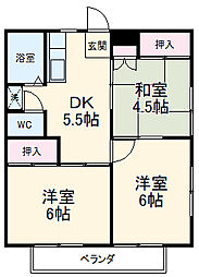 翼ハイツ2号館 2階3DKの間取り