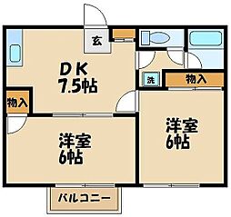 クロノス浅間町 1階2DKの間取り
