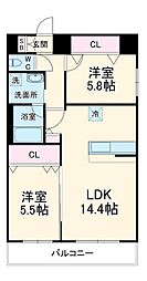 TCS北浦和レジデンス 12階2LDKの間取り