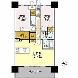 ロイヤルパークスＥＲささしま 18階2LDKの間取り