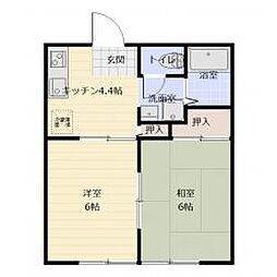 サンライフ元吉田 2階2DKの間取り