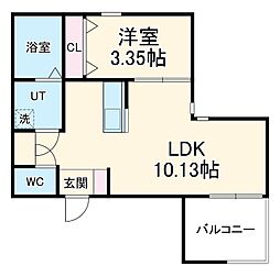 カーササクラーレ 2階1LDKの間取り