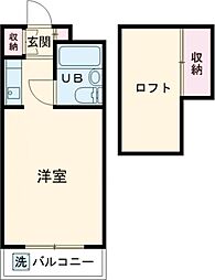 カーメル下高井戸 2階ワンルームの間取り