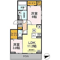 プロスペールＥ　No.1 2階2LDKの間取り