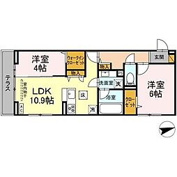 プロスペールＥ　No.1 3階2LDKの間取り