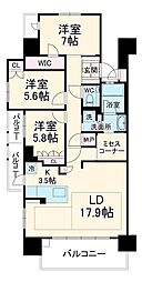 バンベール小牧カーサシティ 4階3LDKの間取り