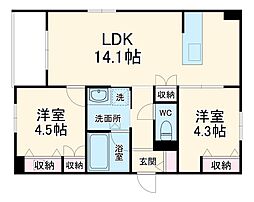 （仮称）都島区都島北通1丁目へーベルメゾン 1階2LDKの間取り