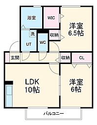 名古屋市営鶴舞線 赤池駅 徒歩10分の賃貸アパート 1階2LDKの間取り