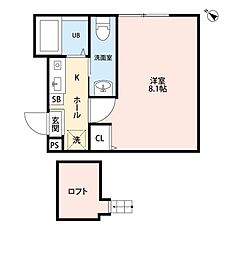 プレズィール相模大野 1階1Kの間取り