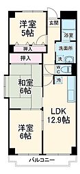 アンソレイユ高木 1階3LDKの間取り