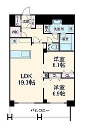 グランルクレ新栄イースト 12階2LDKの間取り