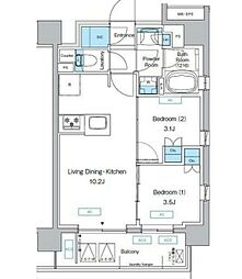 プレディアコート三軒茶屋 5階2LDKの間取り