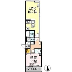 セレスティア豊島N 201 2階1LDKの間取り