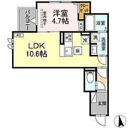 セレスティア豊島N 302 3階1LDKの間取り