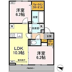 ブランシェ・ネスト (Blanche Nest) 3階2LDKの間取り