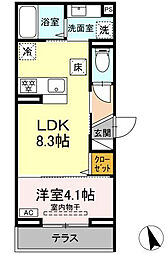 D Paina上平間II 303 3階1LDKの間取り