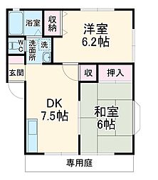 キャロットフィールドＢ 2階2DKの間取り