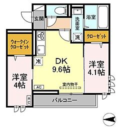 Dalle de verre 2階2DKの間取り