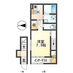名鉄名古屋本線 新清洲駅 徒歩10分の賃貸アパート 2階1Kの間取り