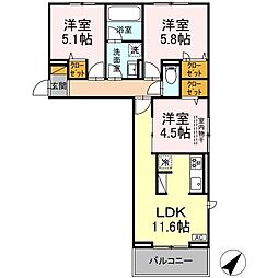ハイクレスト 201 2階3LDKの間取り