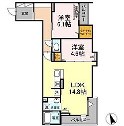 アンジュール徳丸B棟 3階2LDKの間取り