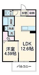 Side西ノ京 2階1LDKの間取り