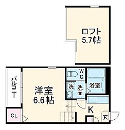 ハーモニーテラス上石川町VI 203 2階1Kの間取り