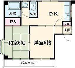 プチシャトー 2階2DKの間取り