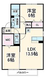 スカイハイム西田 1階2LDKの間取り