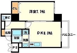 プレアデス千里山田 1階1LDKの間取り