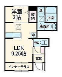 リーブルファイン川口上青木西 1階1LDKの間取り
