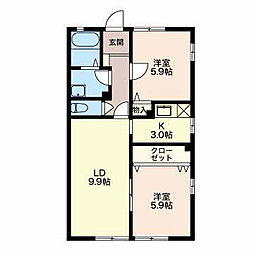 豊橋鉄道渥美線 芦原駅 徒歩8分の賃貸アパート 1階2LDKの間取り